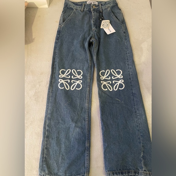 Loewe Denim - Loewe Anagram Baggy High Rise Wide Denim Jeans Womens Small New